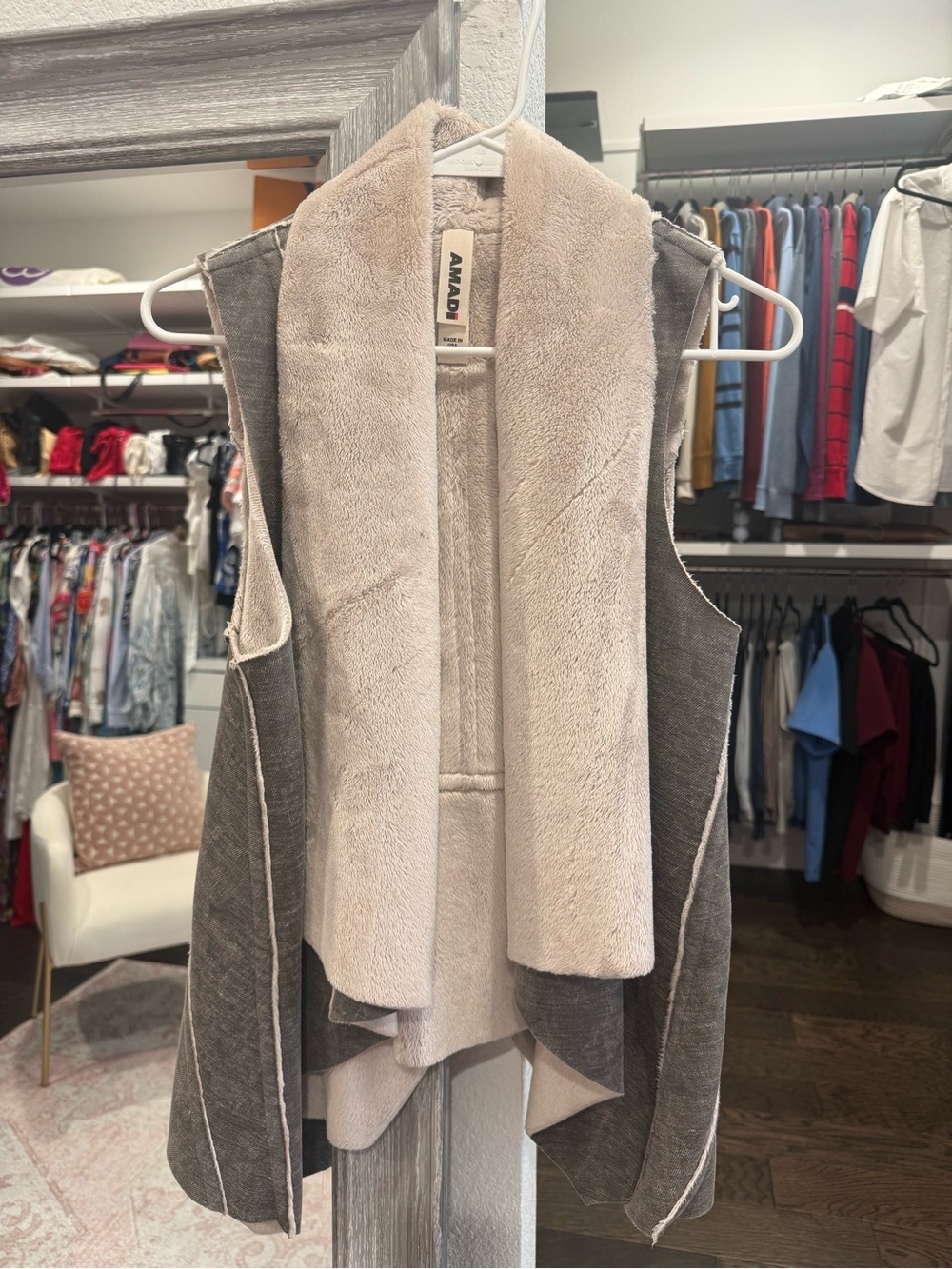 Anthropologie - Faux Shearling Reversible Vest in Taupe & Cream